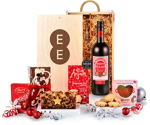 Bespoke Branded Frosty Winter Gift Box With Red Wine